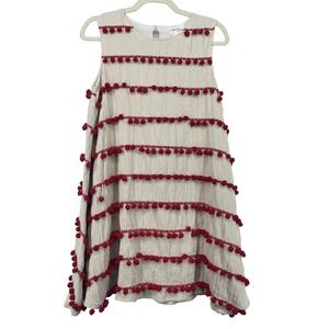 Poppet & Fox Size 14 A-Line Pompom Dress Sleeveless Cream Red‎ Vacation Cruise